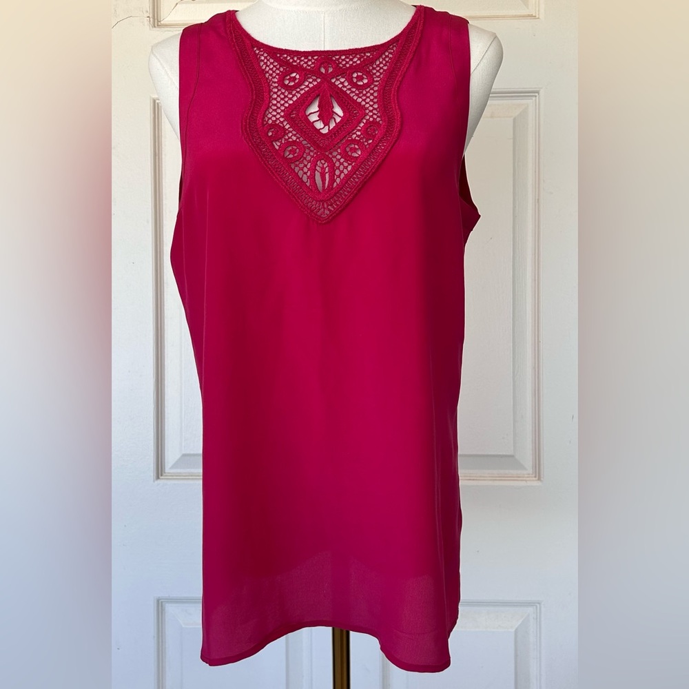Banana Republic Silk Tank Crochet Lace Front Bright Pink Size Medium